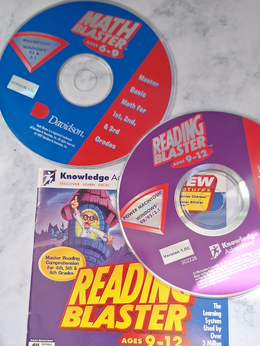 Reading Blaster & Math Blaster Educational CD Set - Davidson - Blue, Purple